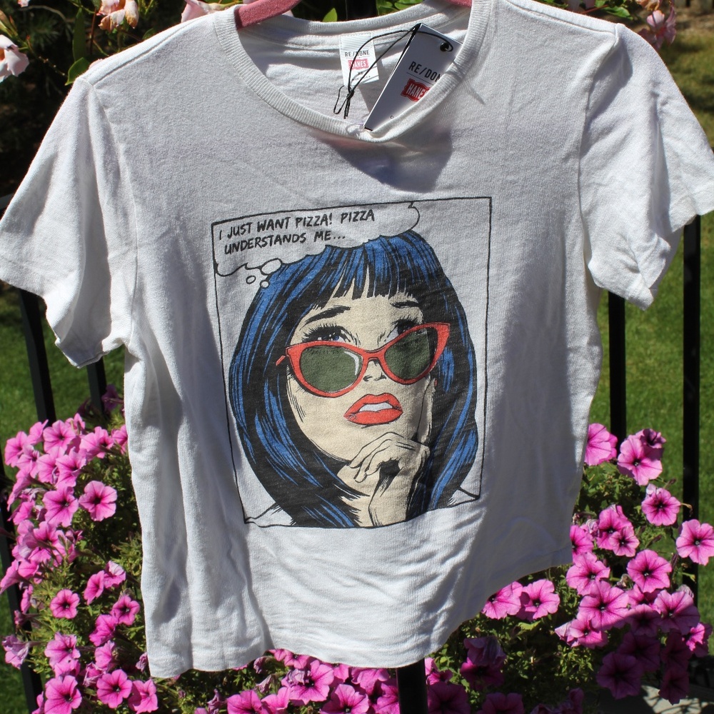 Re/Done Classic Tee I Just Want Pizza! Pizza Understands Me Vintage T-shirt XS